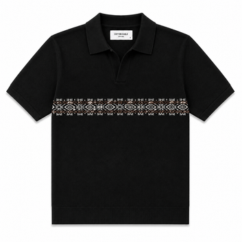 COTTON EAGLE FLAT KNIT SIGNATURE POLO (BLACK)