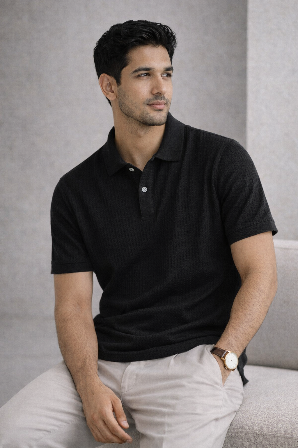 Cotton Eagle Premium Thermal Polo Shirt – Black