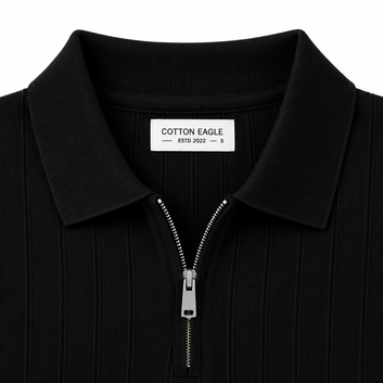 COTTON EAGLE DROP NEEDLE POLO SHIRT (BLACK)
