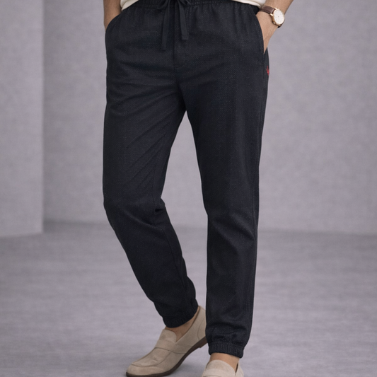 Premium Cotton Waste Jogger Pants (Black Doted)