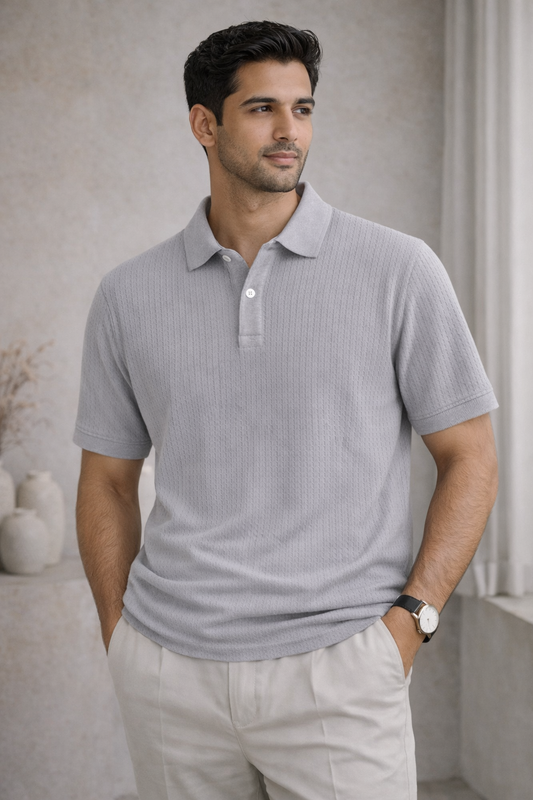 Cotton Eagle Premium Thermal Polo Shirt – Grey