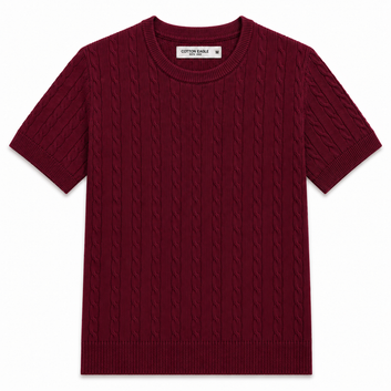 COTTON EAGLE CREW NECK CABLE KNIT SHIRT (MAROON)