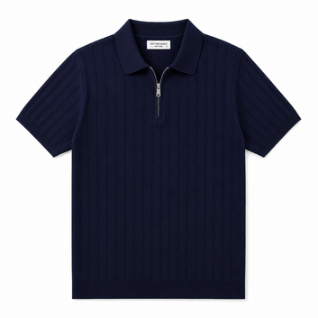 COTTON EAGLE DROP NEEDLE POLO SHIRT (NAVY BLUE)