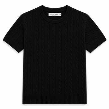 COTTON EAGLE CREW NECK CABLE KNIT SHIRT (BLACK)