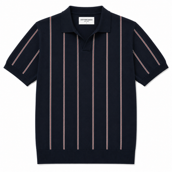 COTTON EAGLE FLAT KNIT STRIPE POLO (DARK NAVY)