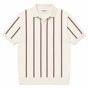 COTTON EAGLE FLAT KNIT STRIPE POLO (OFF-WHITE)