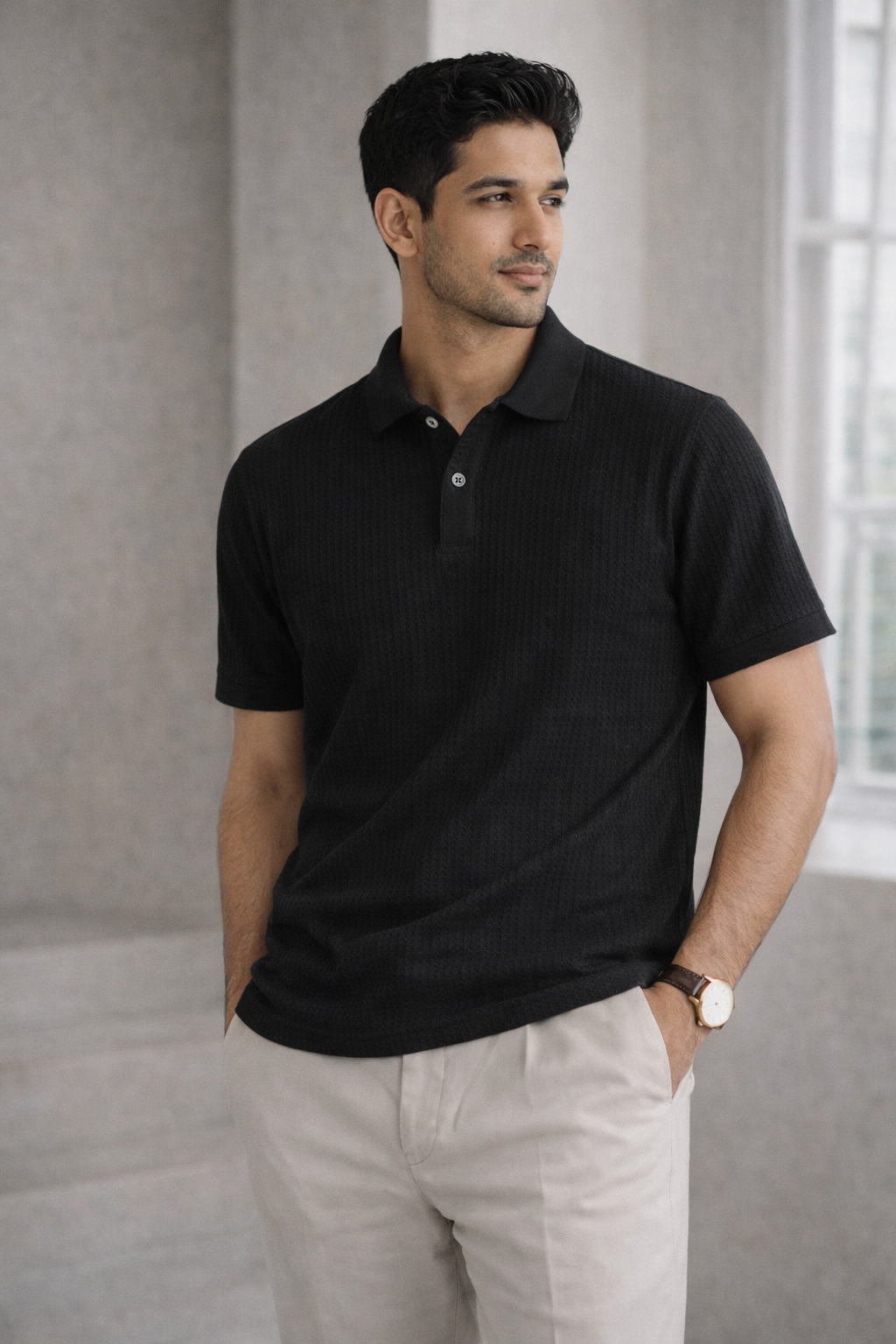 Cotton Eagle Premium Thermal Polo Shirt – Black