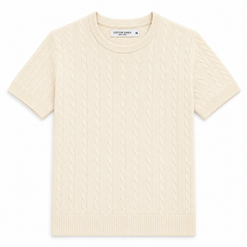 COTTON EAGLE CREW NECK CABLE KNIT SHIRT (OFF-WHITE)