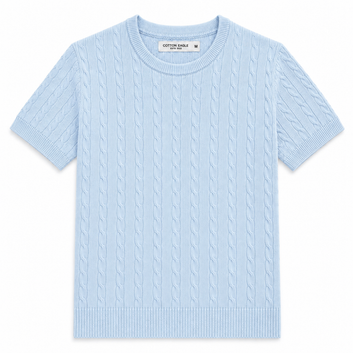 COTTON EAGLE CREW NECK CABLE KNIT SHIRT (SKY)