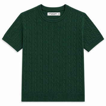 COTTON EAGLE CREW NECK CABLE KNIT SHIRT (GREEN)