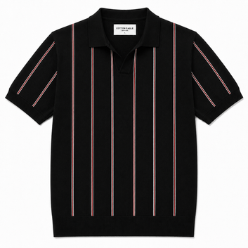 COTTON EAGLE FLAT KNIT STRIPE POLO (BLACK)