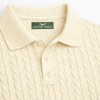 COTTON EAGLE MEN'S CABLE KNIT BTN POLO SHIRT (OFF-WHITE)