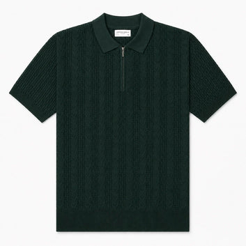 COTTON EAGLE KINGSLEY ZIP UP CABLE KNIT POLO SHIRT (GREEN)